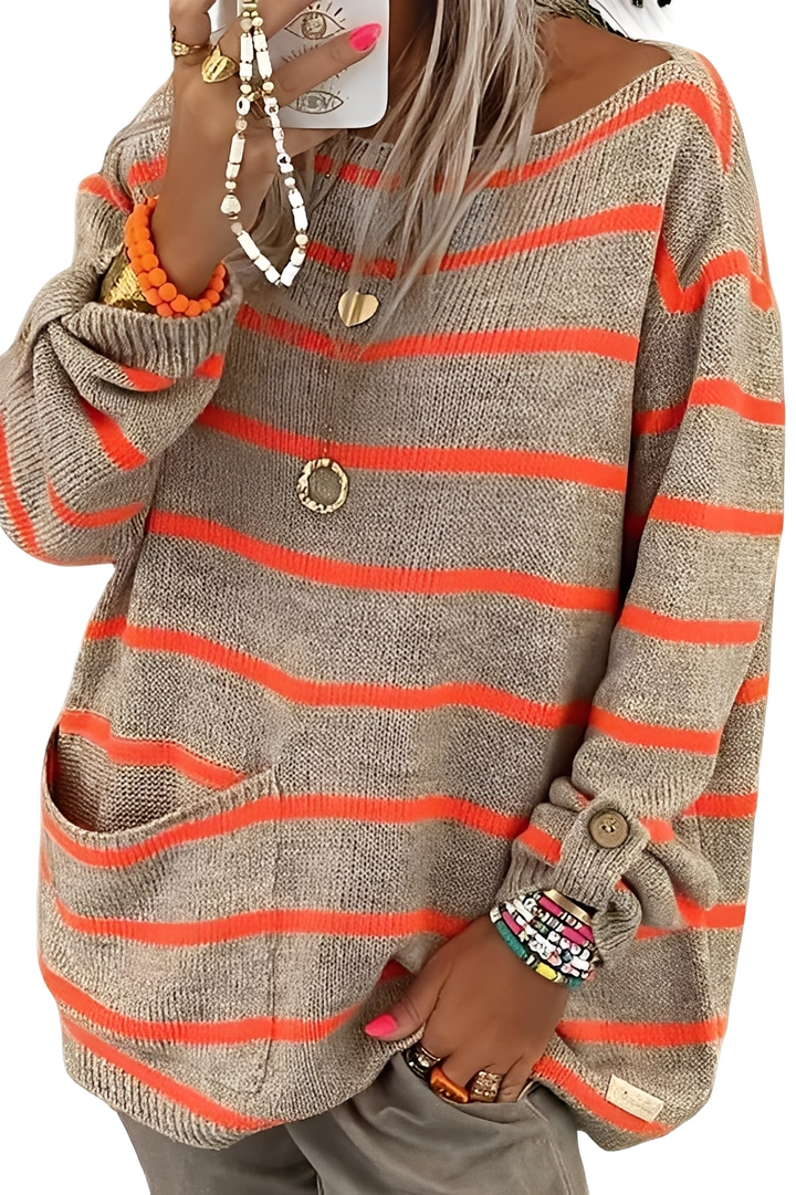 Elianna - Bequemer, locker sitzender Damenpullover mit Streifen