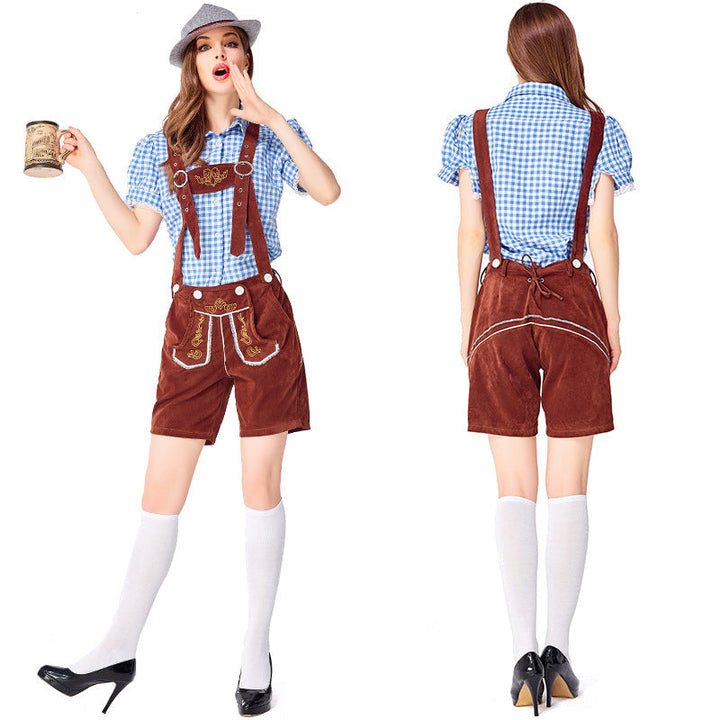 Dahlia - Oktoberfest-Kleidung mit karierten Latzhosen für Frauen