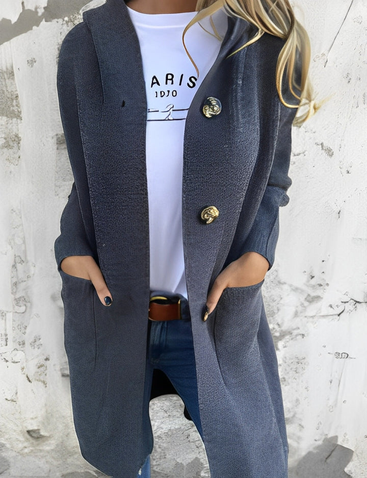 Suzanna - Langer, lockerer Damen-Cardigan mit Kapuze