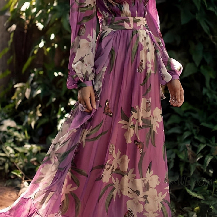 Theia - Blumiges Chiffon-Kleid Leicht Fließend