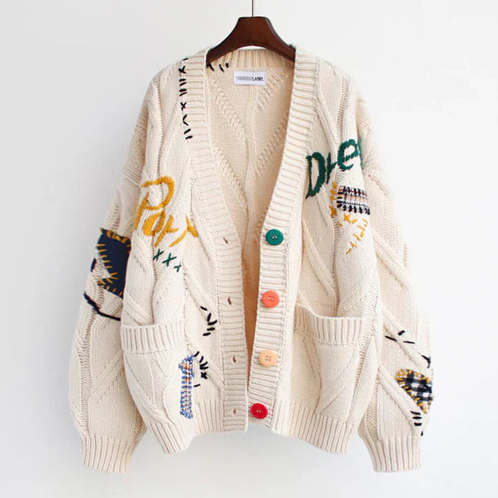 Pirena - Eleganter Strick-Cardigan mit Einzigartigen Patchwork-Details