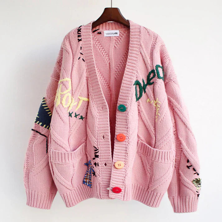Pirena - Eleganter Strick-Cardigan mit Einzigartigen Patchwork-Details