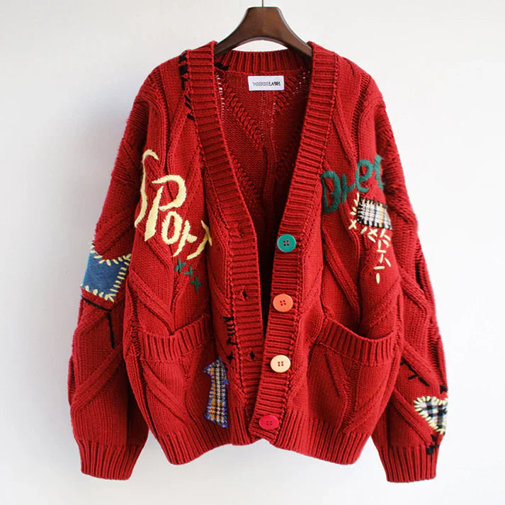 Pirena - Eleganter Strick-Cardigan mit Einzigartigen Patchwork-Details