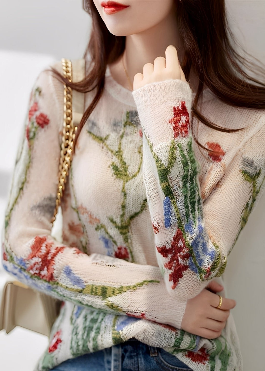 Gisselle - Eleganter Damenpullover mit Blumenmuster
