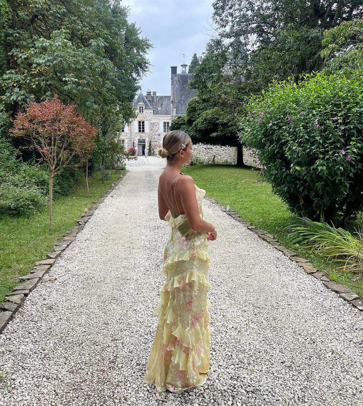 Gudrun - Romantisches langes Damenkleid mit Rüschen