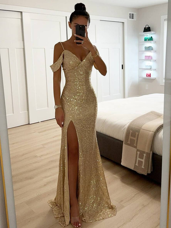 Valentina - Elegantes Abendkleid mit V-Ausschnitt und Pailletten