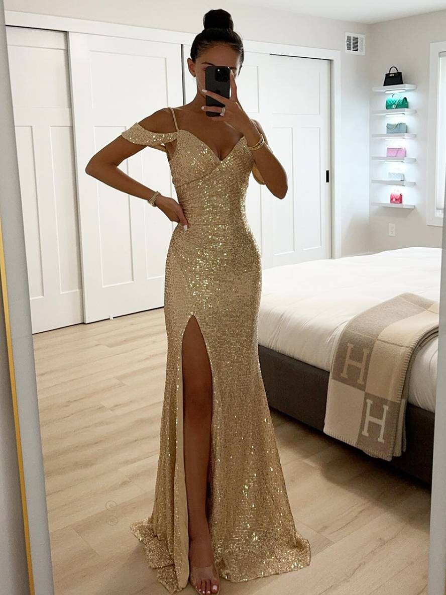 Valentina - Elegantes Abendkleid mit V-Ausschnitt und Pailletten