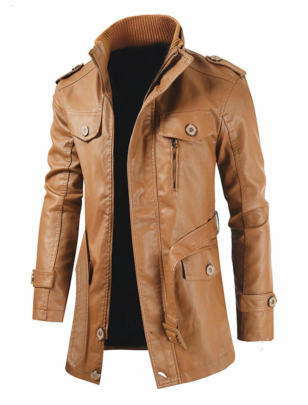 Brook - Strapazierfähige lange Herrenlederjacke