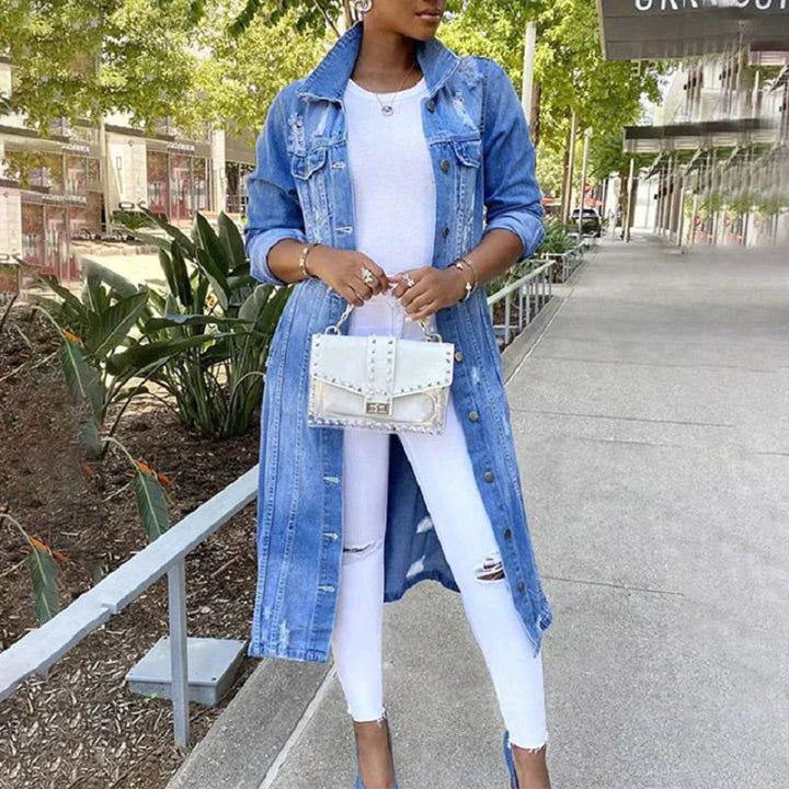 Moon - Stilvolle lange Denim Jacke