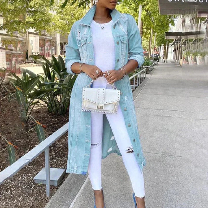Moon - Stilvolle lange Denim Jacke