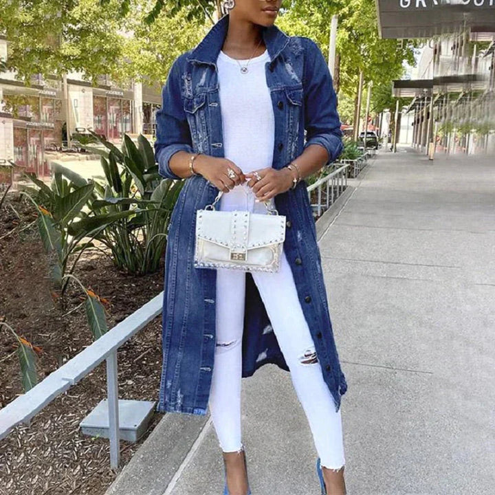 Moon - Stilvolle lange Denim Jacke