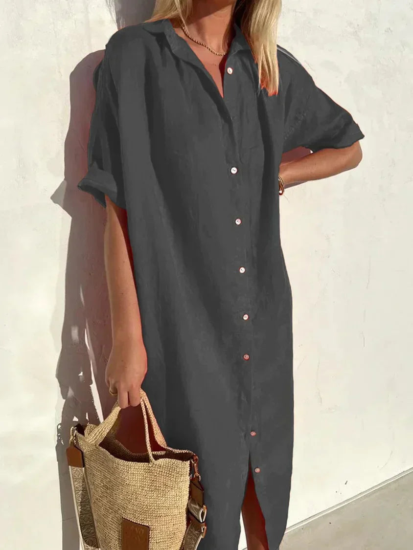 Marisa – Sommerkleid aus Baumwolle und Leinen mit schlichter und eleganter Schnittführung