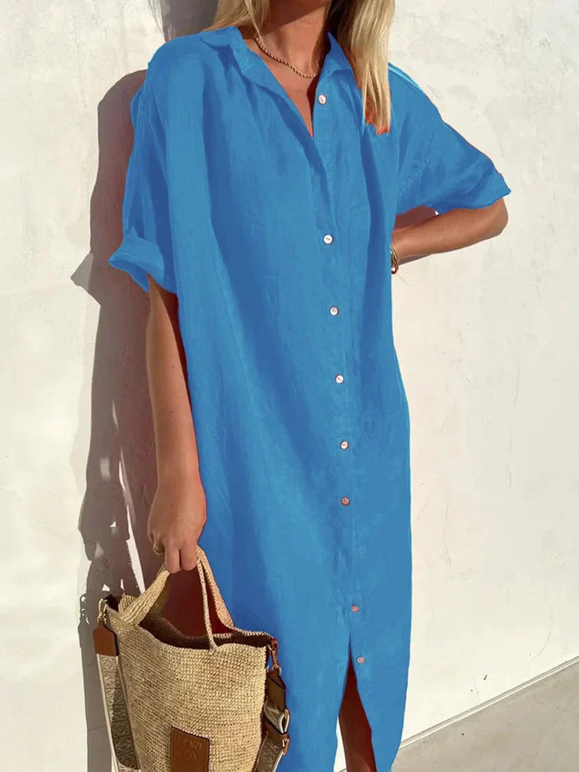 Marisa – Sommerkleid aus Baumwolle und Leinen mit schlichter und eleganter Schnittführung