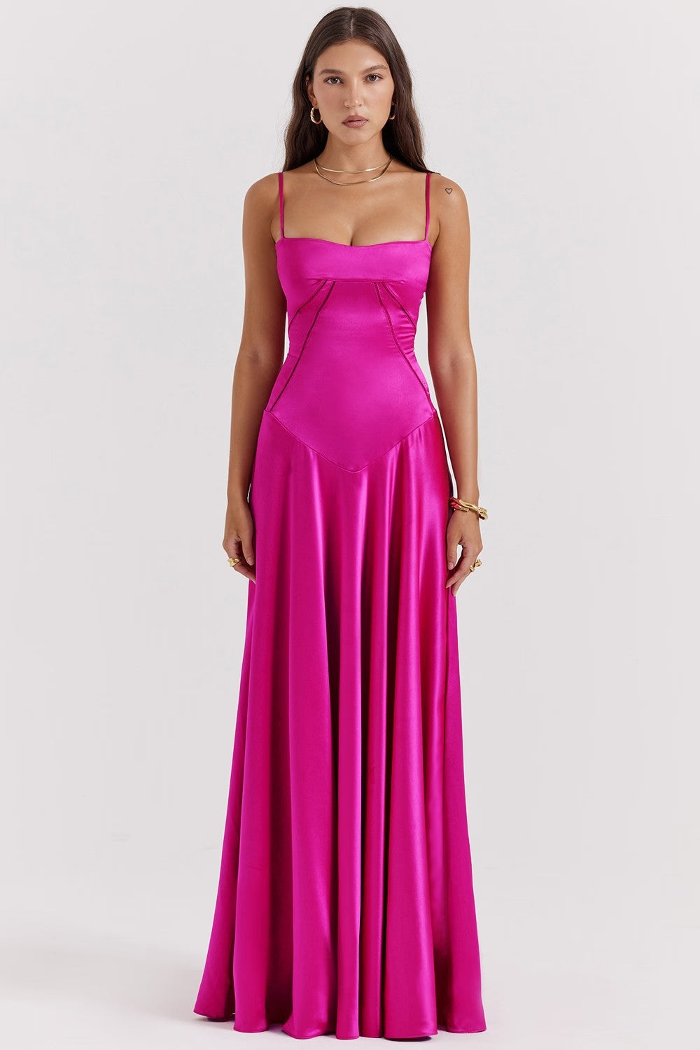Cecily - Glattes Spaghettiträger Maxikleid