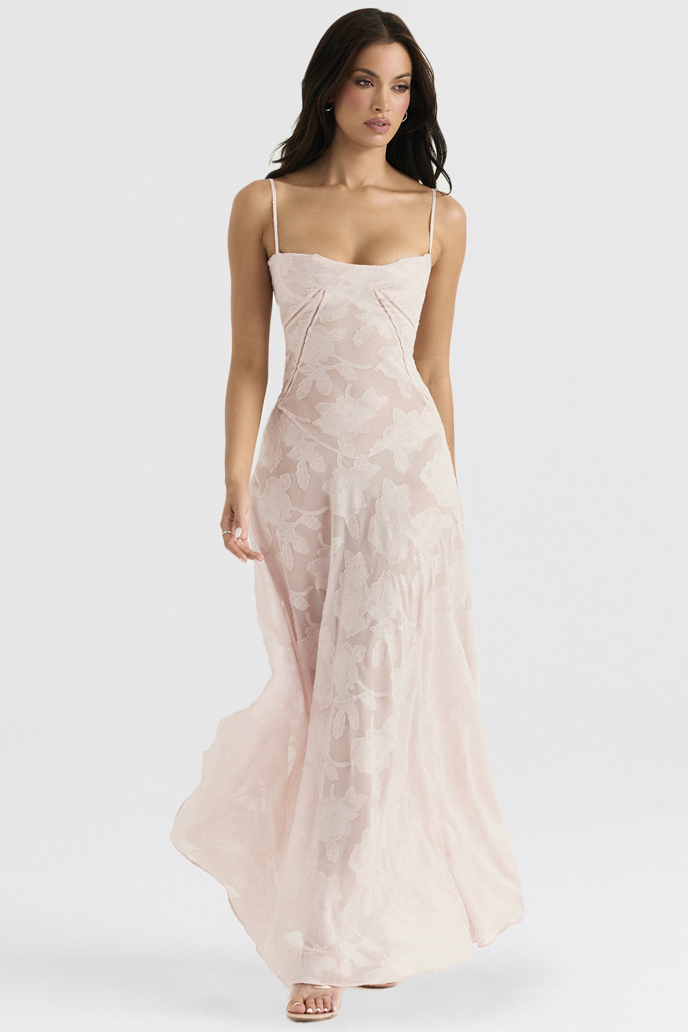 Cecily - Glattes Spaghettiträger Maxikleid