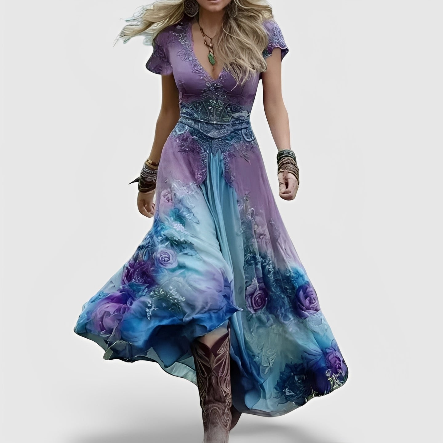 Lella – Robe Chic mit Bestickungen und V-Ausschnitt