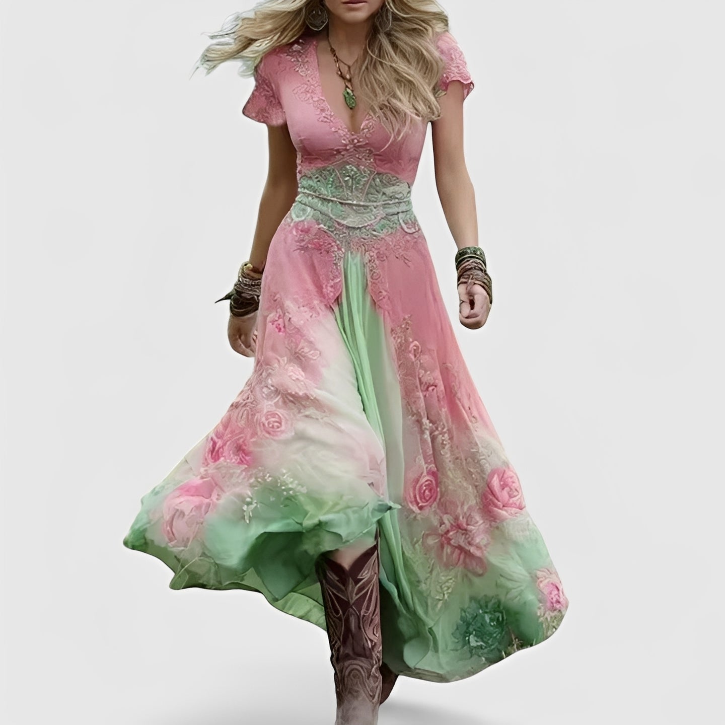 Lella – Robe Chic mit Bestickungen und V-Ausschnitt