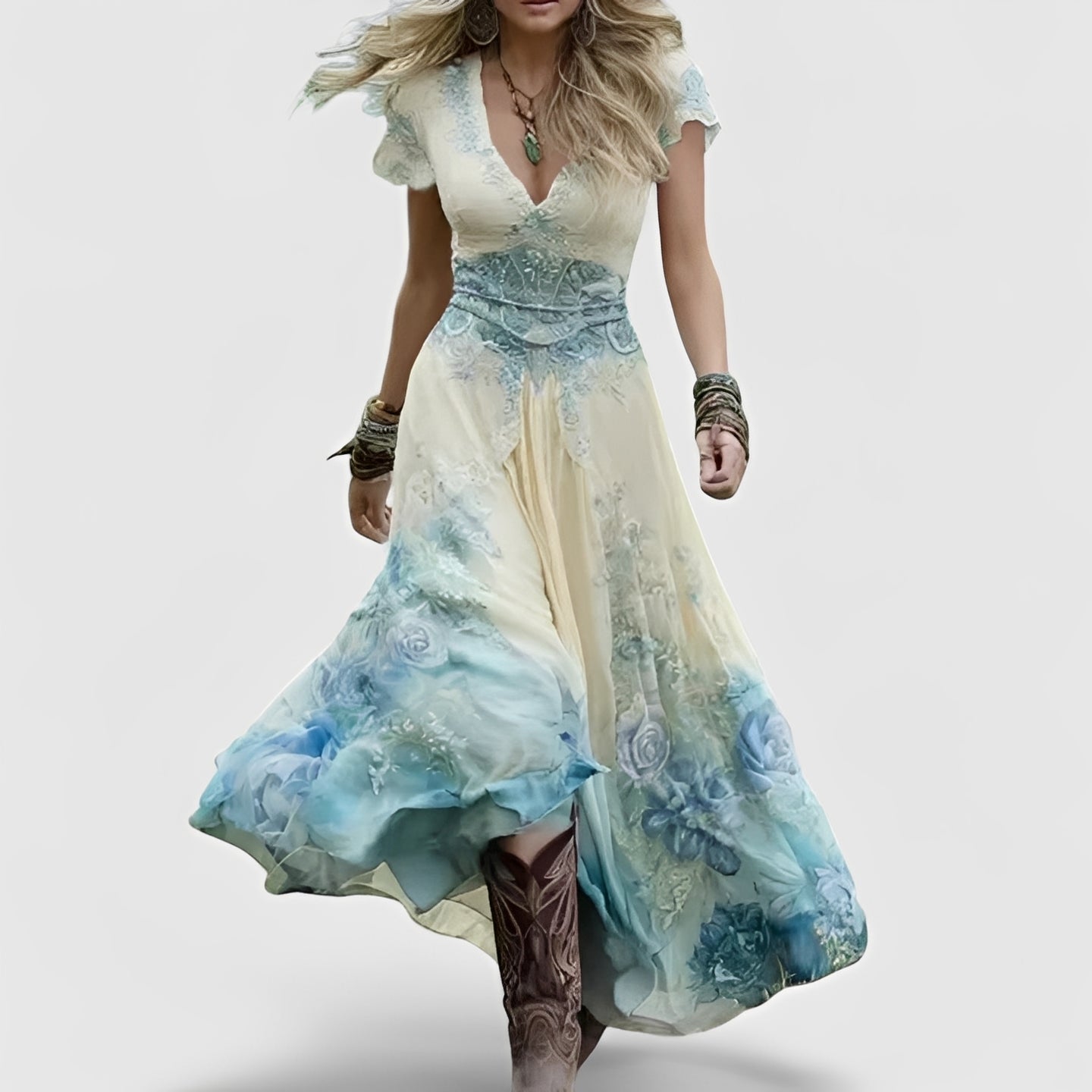 Lella – Robe Chic mit Bestickungen und V-Ausschnitt