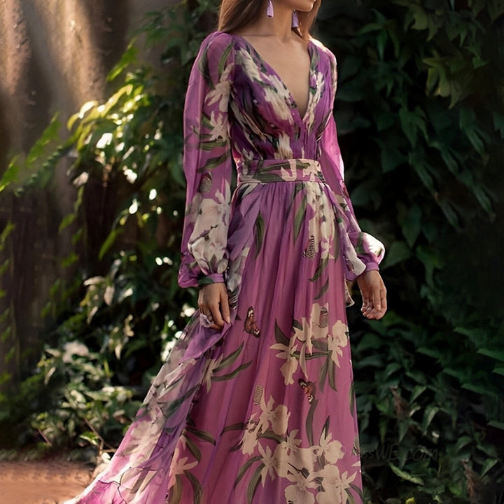 Theia - Blumiges Chiffon-Kleid Leicht Fließend