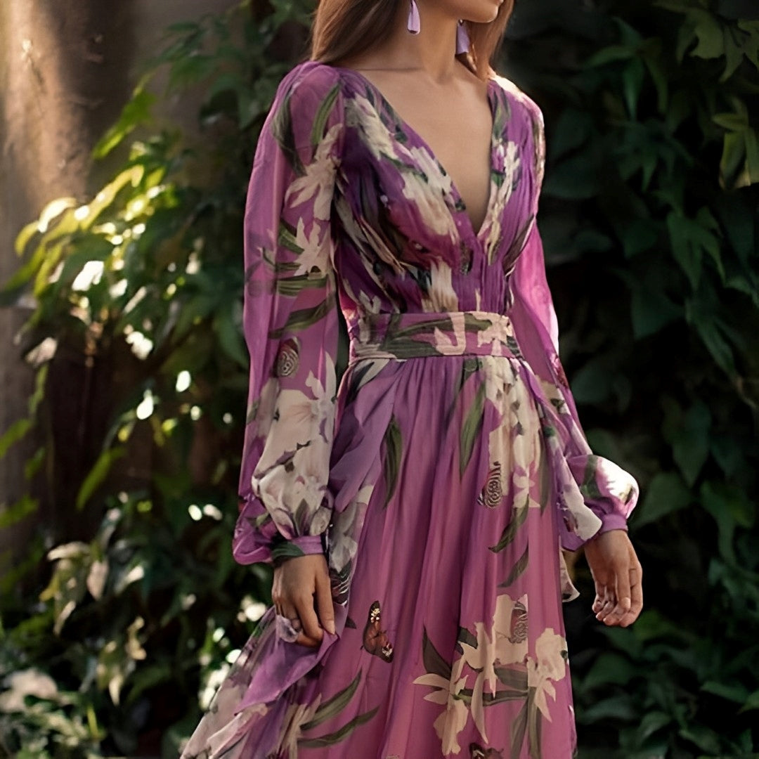 Theia - Blumiges Chiffon-Kleid Leicht Fließend