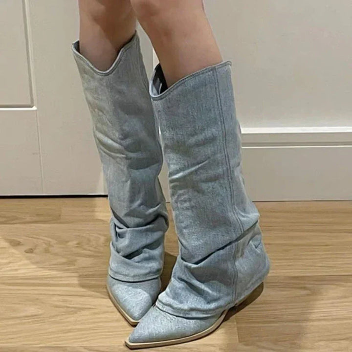 Estrid - Damen-Kniestiefel aus Jeansstoff