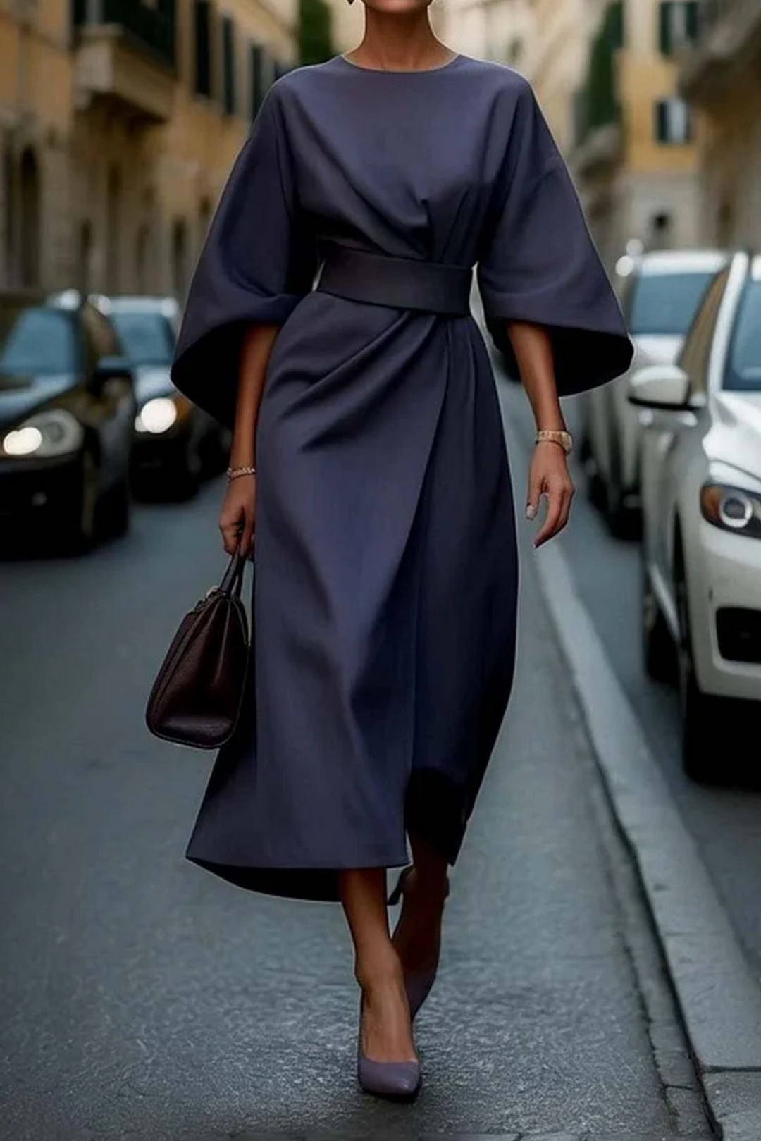 Katrin – Klassisches Maxi-Kleid mit Gürtel für jeden Anlass