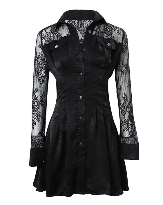 Amelina – Hemdkleid mit langen Ärmeln und Spitzendetails