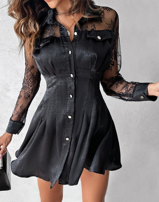 Amelina – Hemdkleid mit langen Ärmeln und Spitzendetails