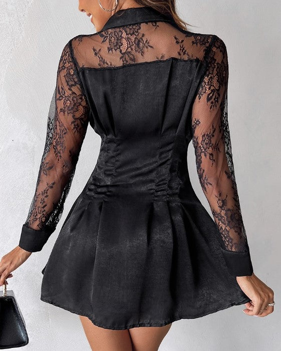 Amelina – Hemdkleid mit langen Ärmeln und Spitzendetails
