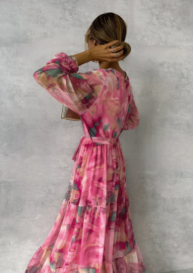Lily - Künstlerisches Fluss Maxikleid