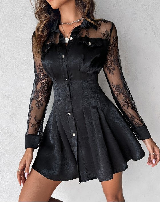 Amelina – Hemdkleid mit langen Ärmeln und Spitzendetails