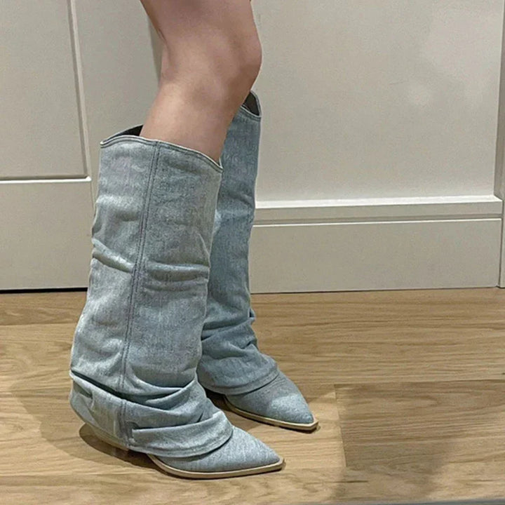 Estrid - Damen-Kniestiefel aus Jeansstoff