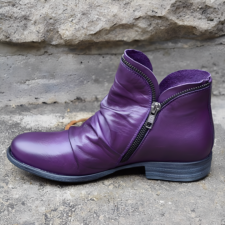 Veronica - Retro-Damenlederstiefel mit Reißverschluss