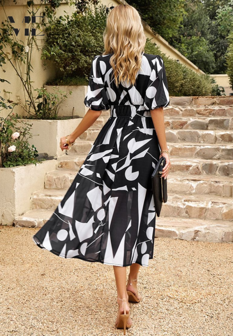 Precilla - Midi-Kleid mit schickem Puffärmel-Blumenmuster
