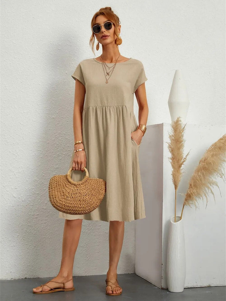 Delina – Midi-Kleid mit Silhouette im Sonnenuntergang