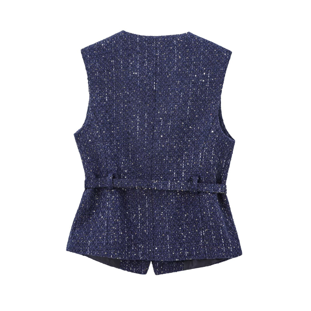 Daphne - Slim-Fit Weste mit Perlenverziertem Gürtel