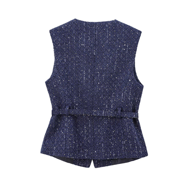 Daphne - Slim-Fit Weste mit Perlenverziertem Gürtel