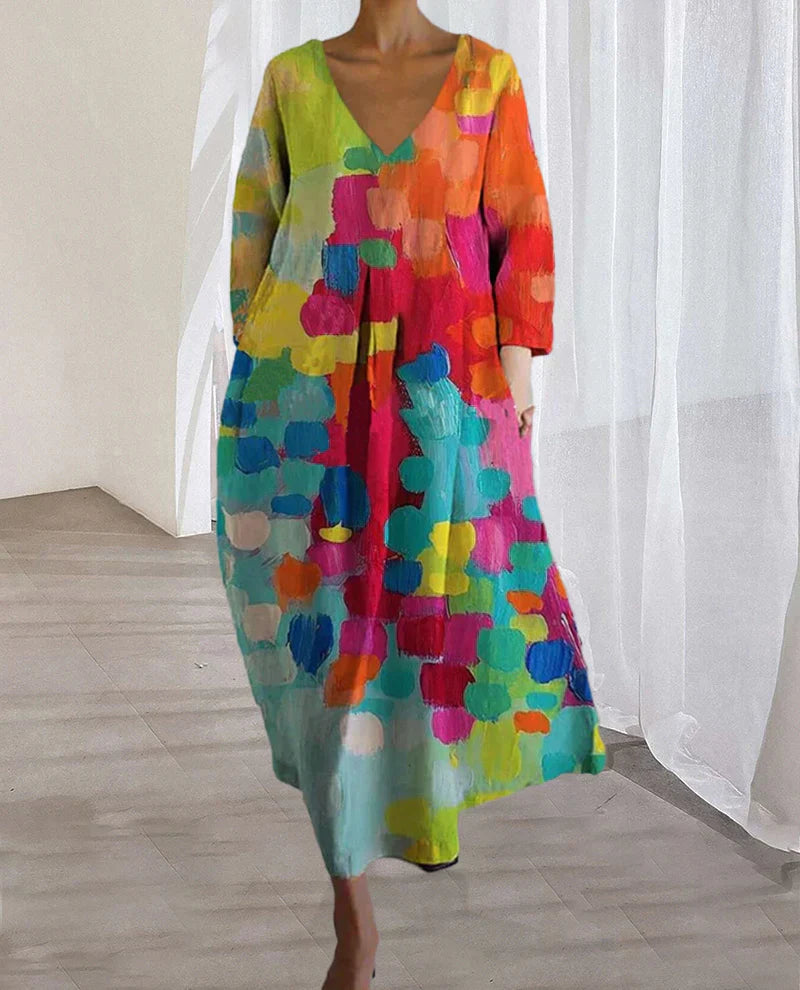 Tatiana - Farbiges Kleid mit V-Ausschnitt und Muster