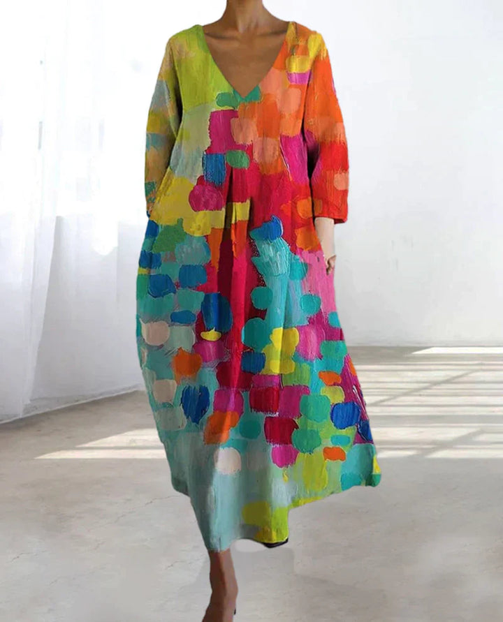 Tatiana - Farbiges Kleid mit V-Ausschnitt und Muster