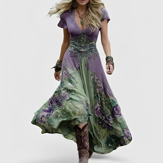 Lella – Robe Chic mit Bestickungen und V-Ausschnitt