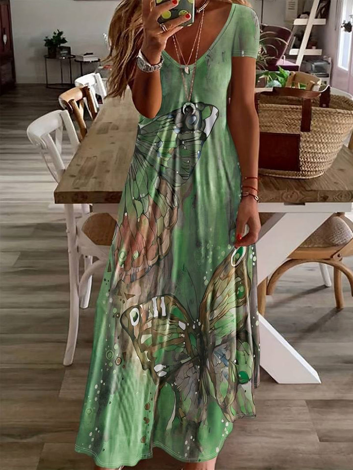 Sara – Kleid mit V-Ausschnitt und Schmetterlingen für Frühling und Sommer
