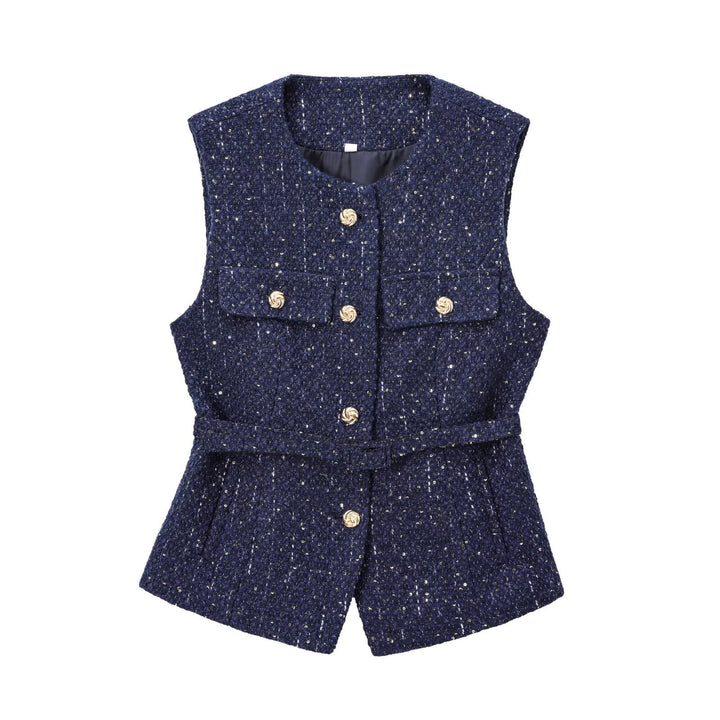 Daphne - Slim-Fit Weste mit Perlenverziertem Gürtel