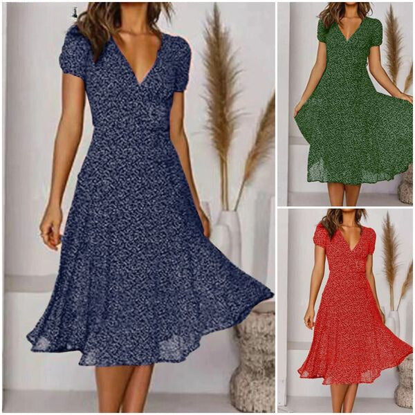 Krystale - Elegantes A-Linien-Kleid mit V-Ausschnitt und Fließendem Rock
