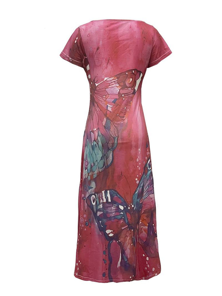 Sara – Kleid mit V-Ausschnitt und Schmetterlingen für Frühling und Sommer