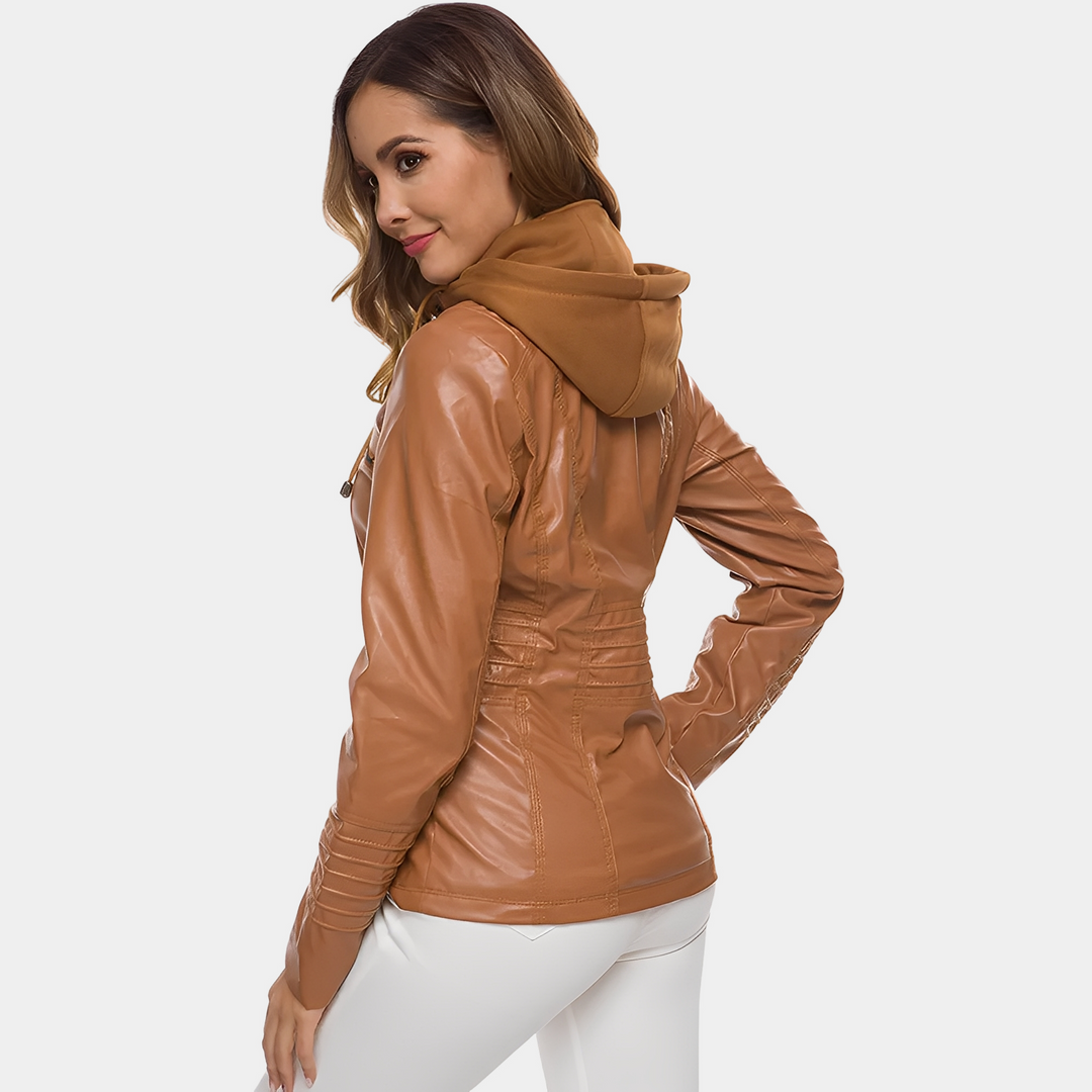 Jaylene - Trendige wasserdichte Damen-Lederjacke mit Kapuze