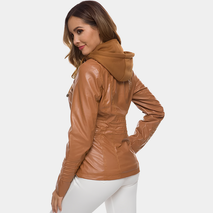 Jaylene - Trendige wasserdichte Damen-Lederjacke mit Kapuze