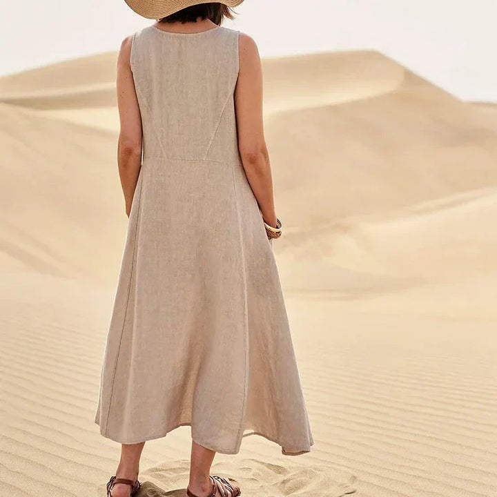 Gillian – Klassisches Ärmelloses Kleid aus Leinen und Baumwolle