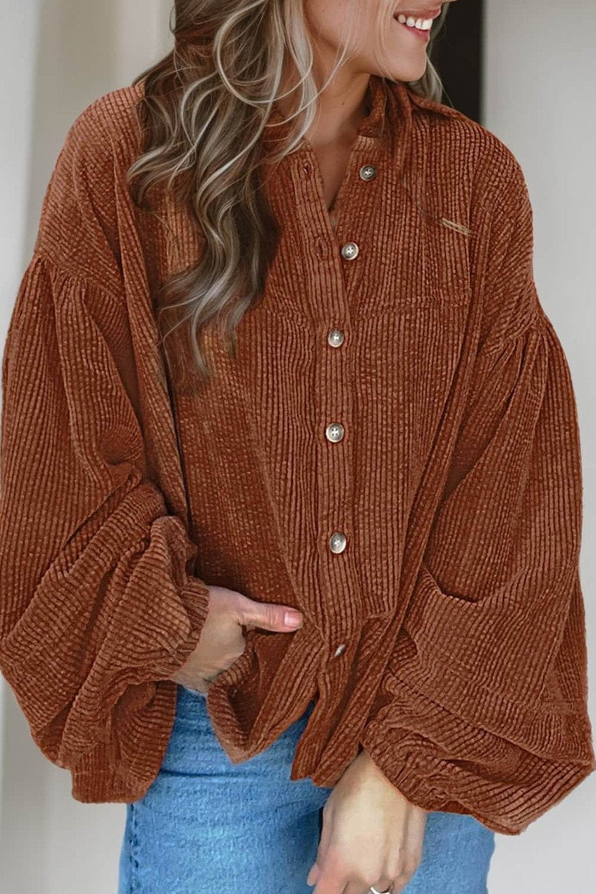 Mai - Cord Bluse mit Puffärmeln Damenmode
