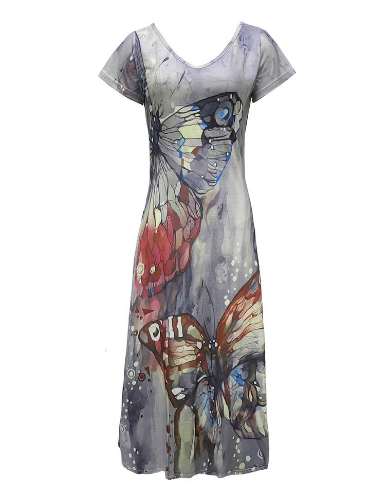 Sara – Kleid mit V-Ausschnitt und Schmetterlingen für Frühling und Sommer
