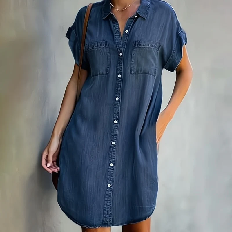 Katie - Elegantes und Bequemes Denim-Kleid mit Knöpfen